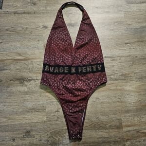 NWOT Savage X Fenty Bodysuit Baby Leopard Brown Chocolate Print Size Small